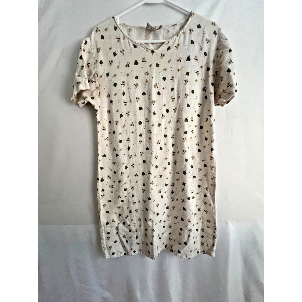 Womens‎ Small 100% Linen Floral Dress Cottage Chic Dainty Country Whimsy Oatmeal